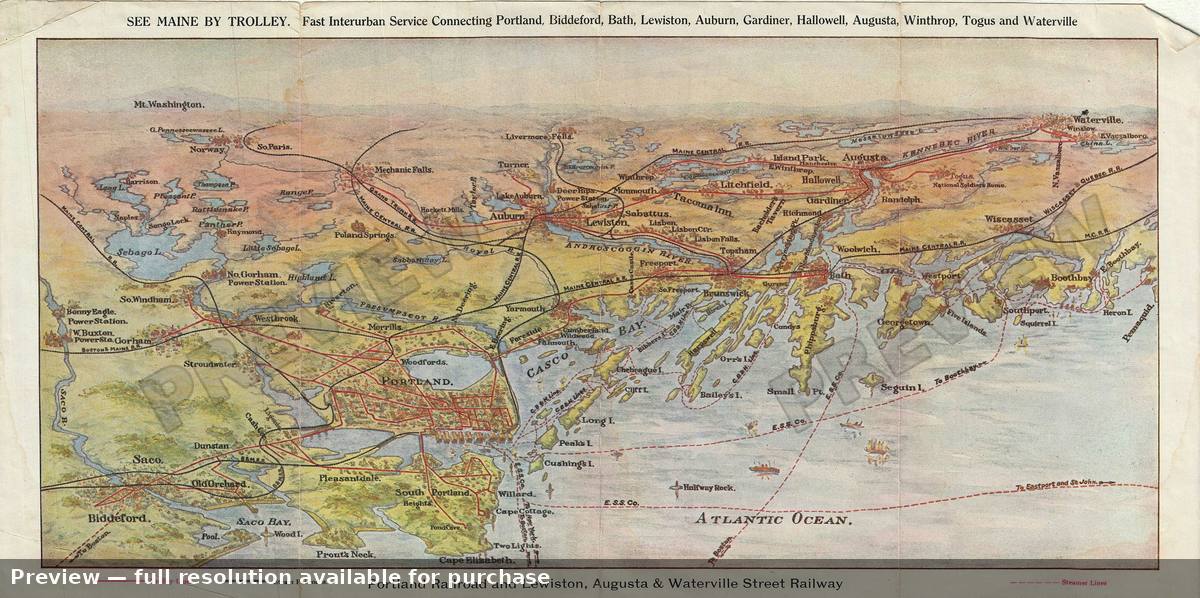 Antique map: Maine Trolley, 1900, 1900