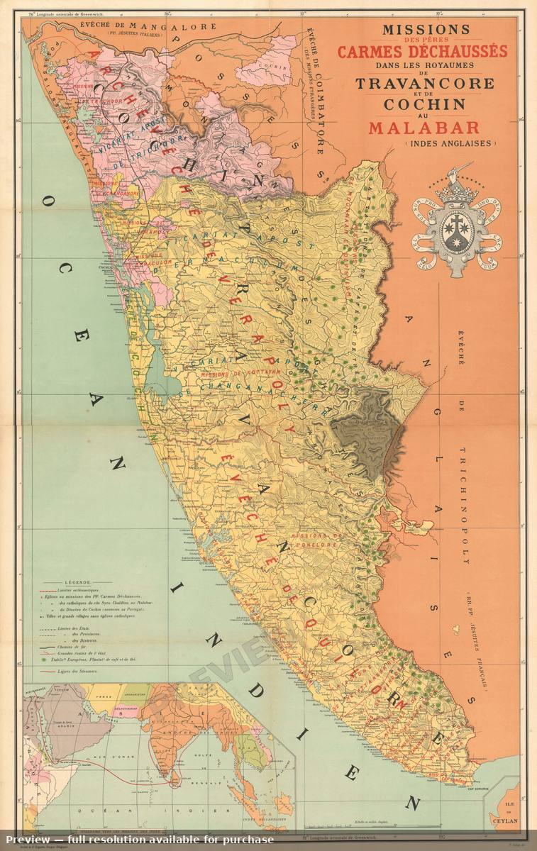 Antique map: Malabar, 1892, 1892