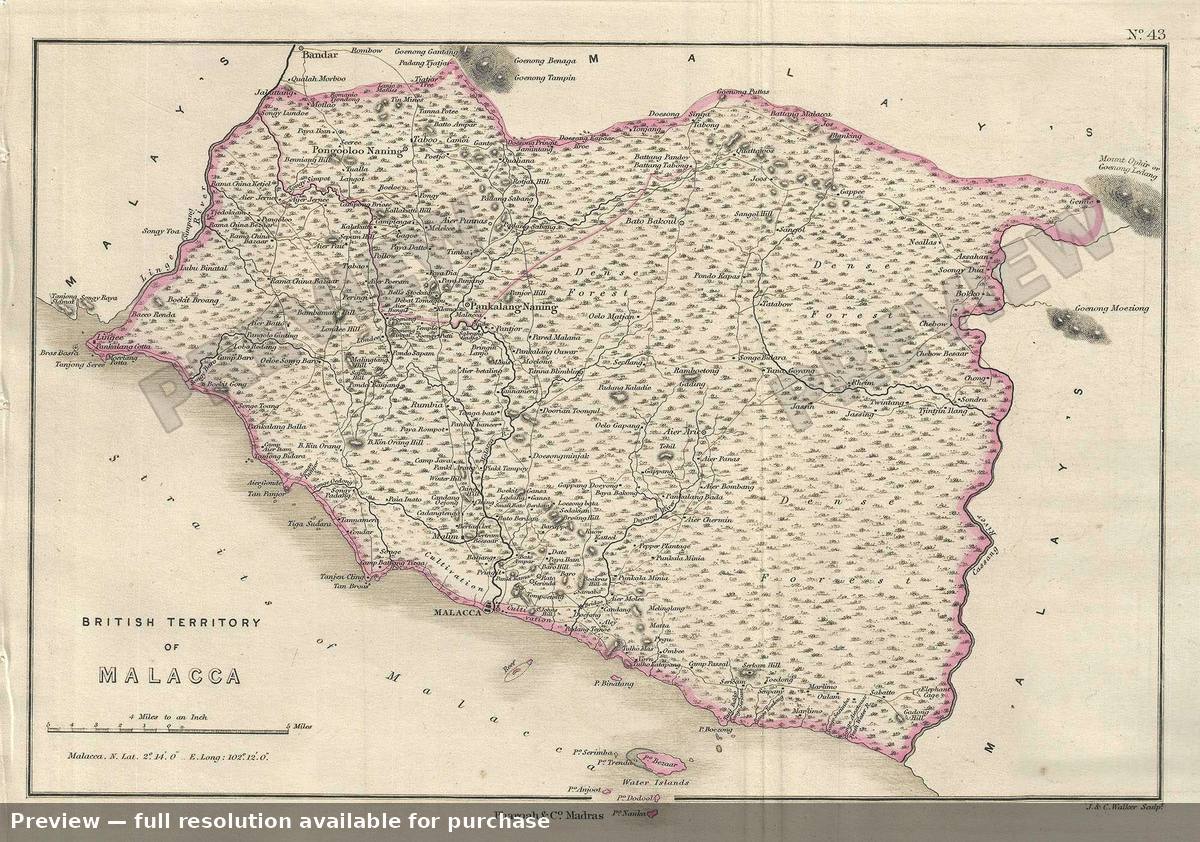 Antique map: Malacca, 1854