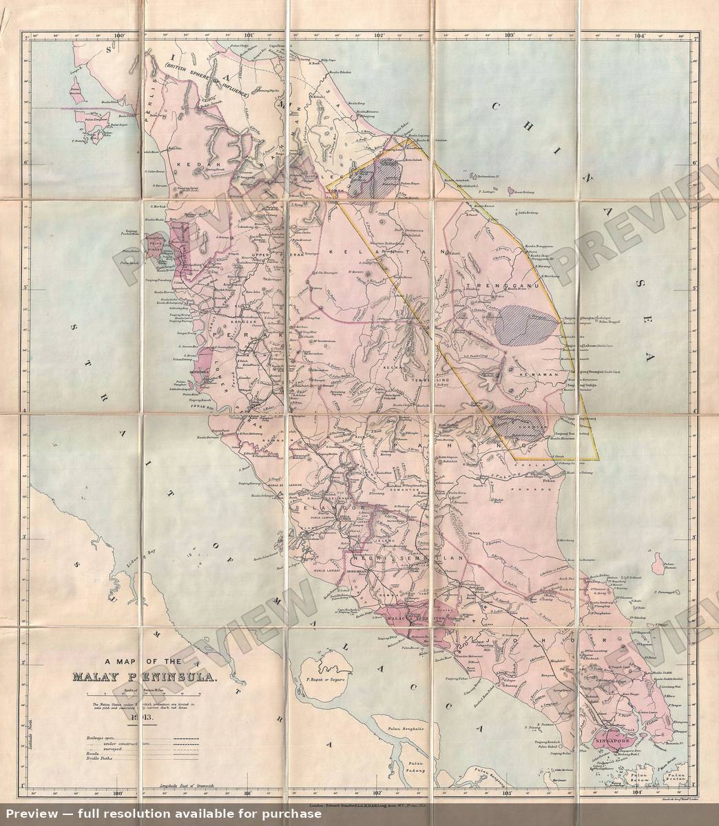 Antique map: Malay, 1913