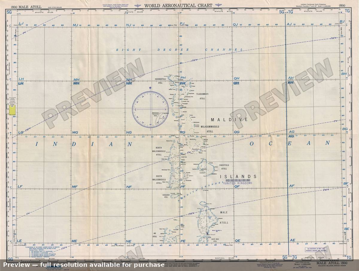 Antique map: Male Atoll, 1958
