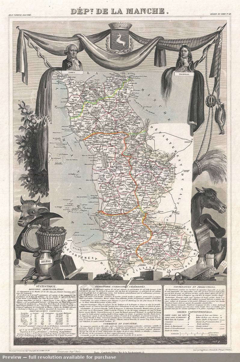 Antique map: Manche, 1852, 1852