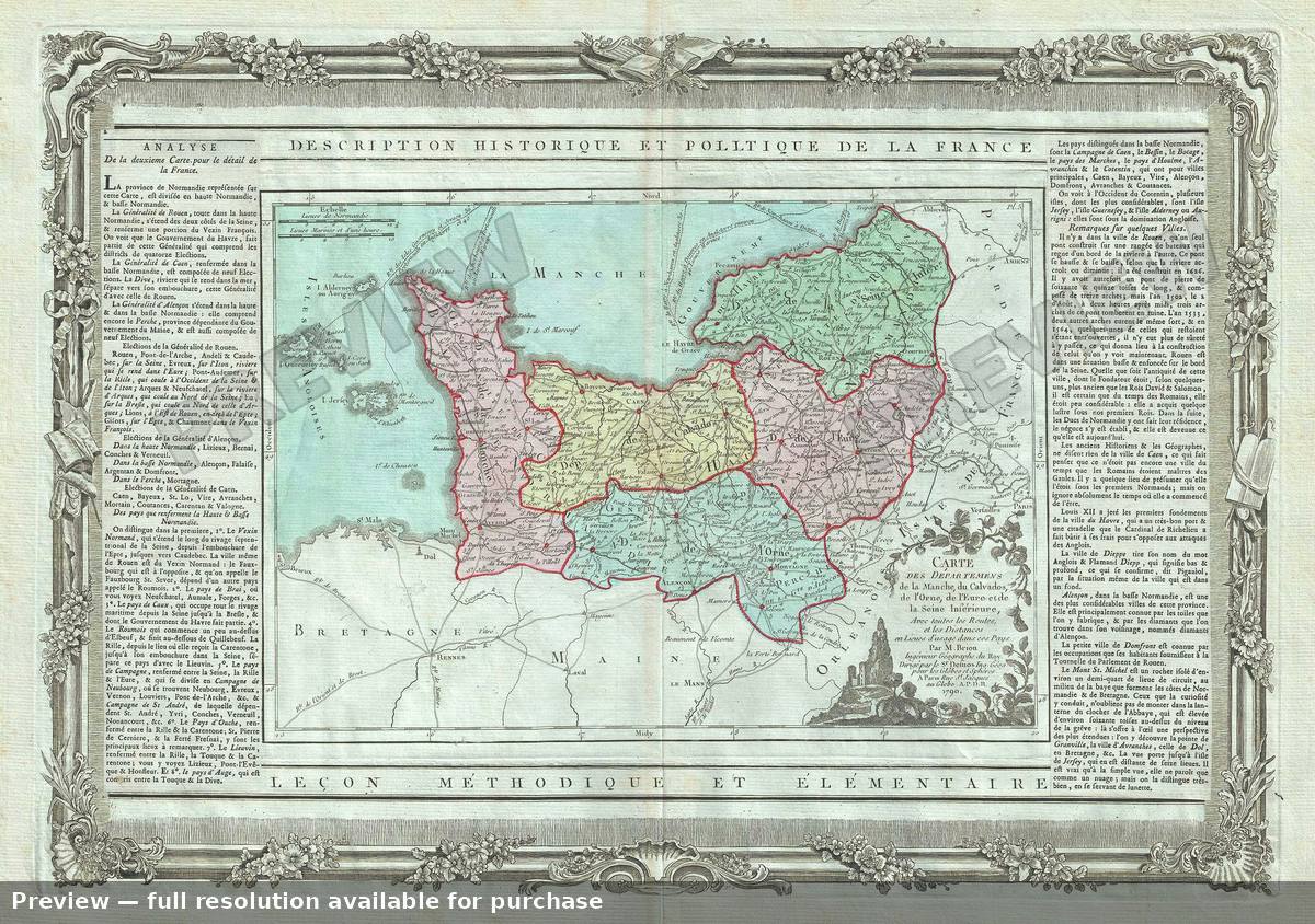 Antique map: Manche Calvados, 1786