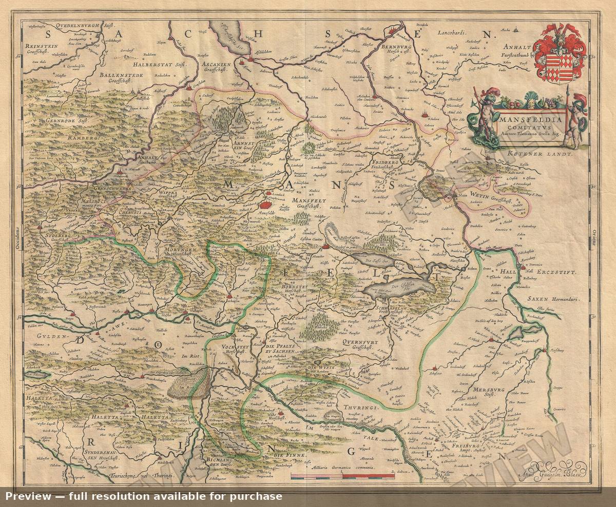 Antique map: Mansfeld Germany, 1655