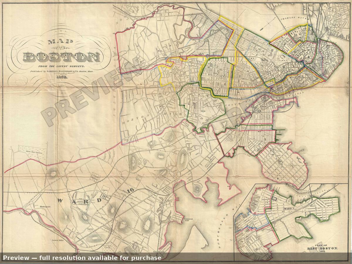 Antique map: Map Of Boston, 1872, 1872