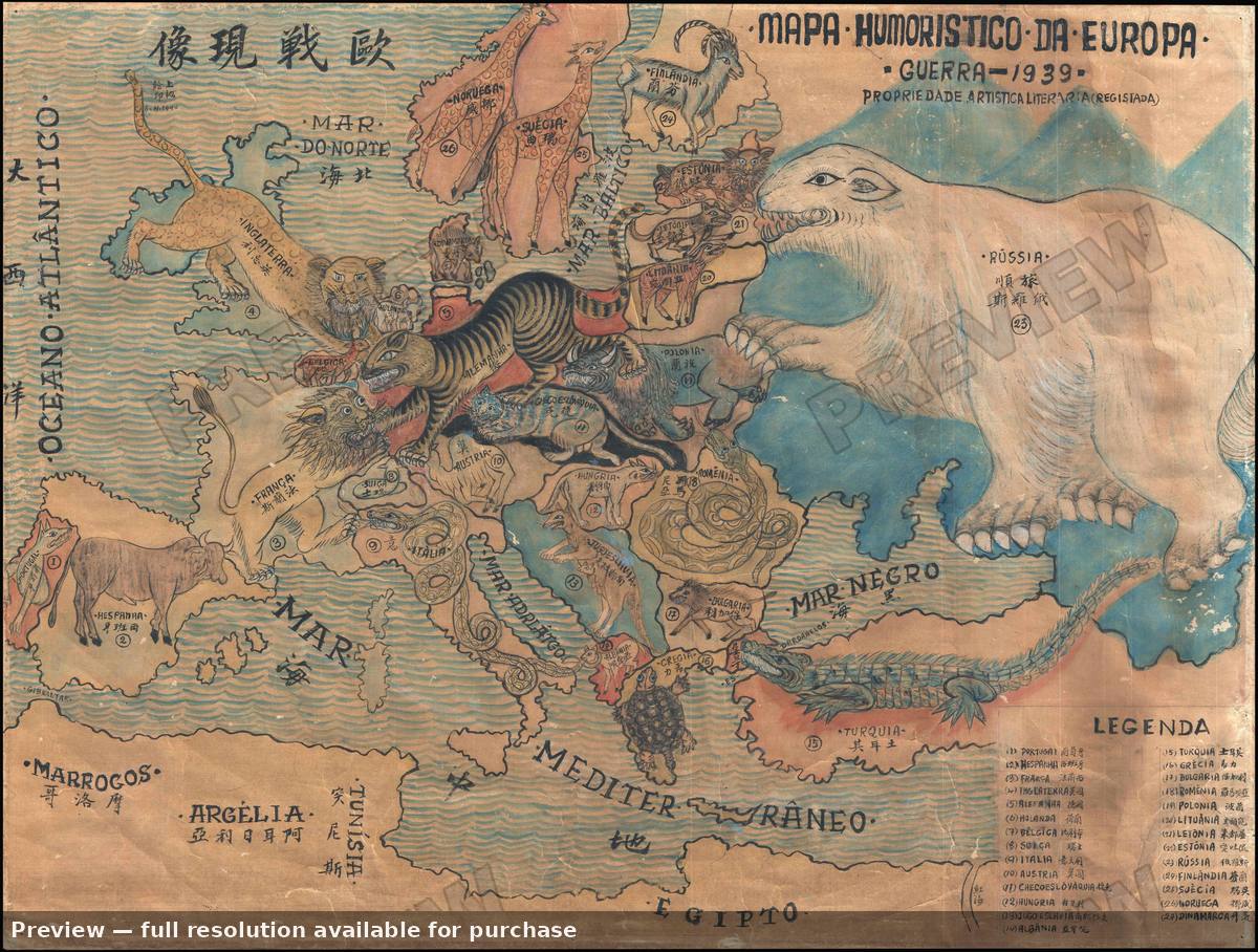 Antique map: Mapa Humoristico Da Europa, 1939, 1939
