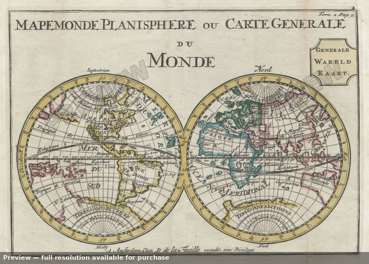 Antique map: Mapemonde, 1706