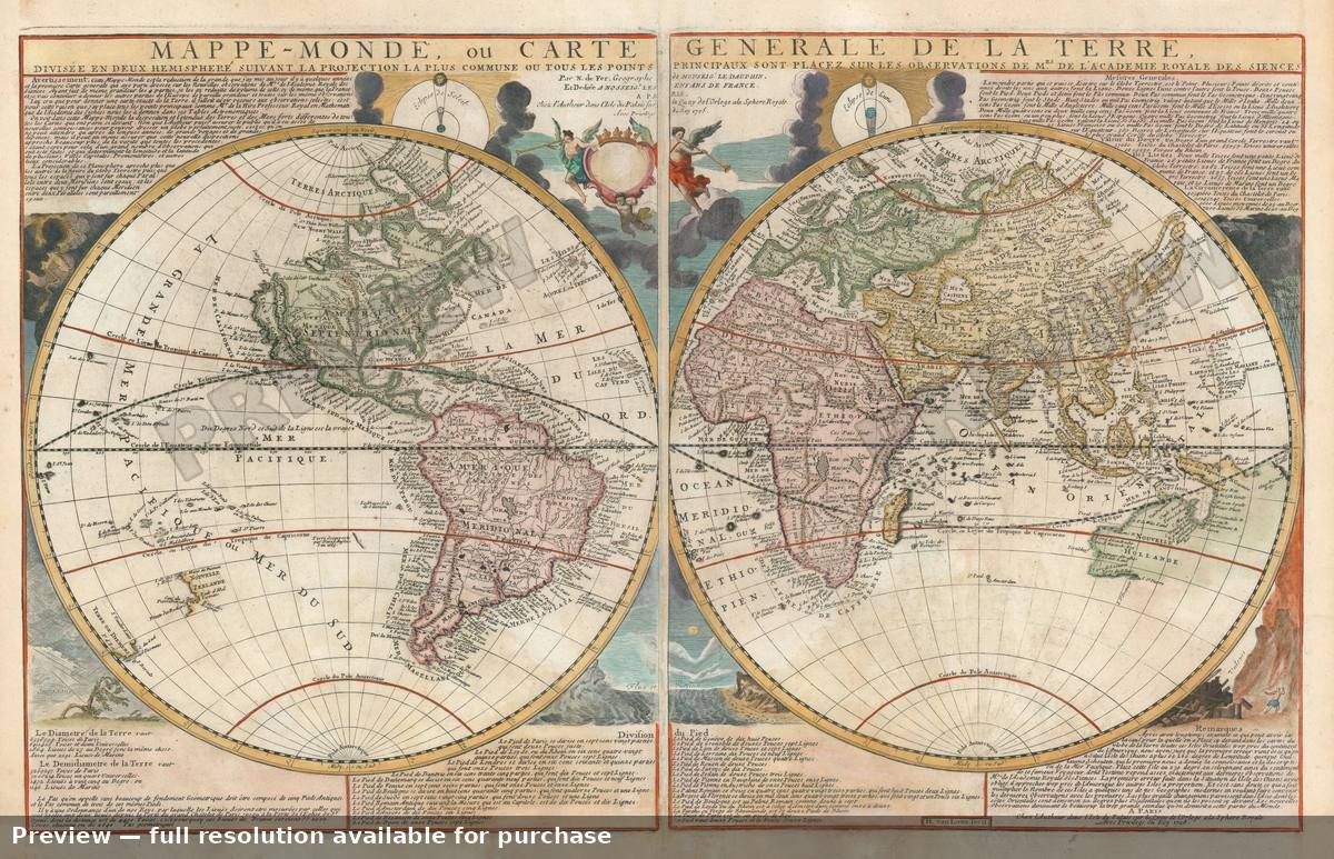 Antique map: Mappe Monde, 1718