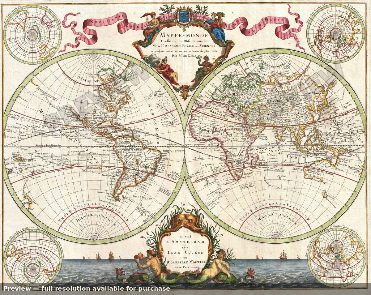 Antique map: Mappe Monde, 1730, 1730