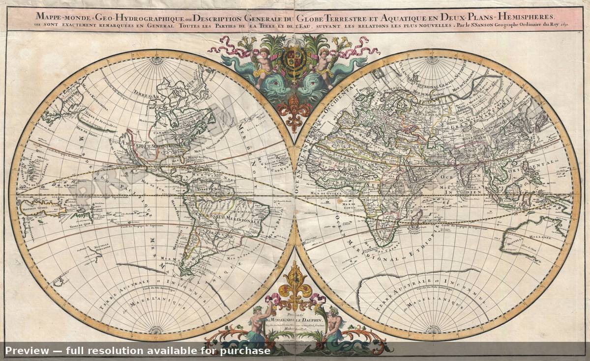 Antique map: Mappe Monde, 1691