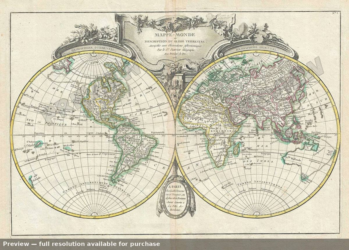 Antique map: Mappe Monde, 1762