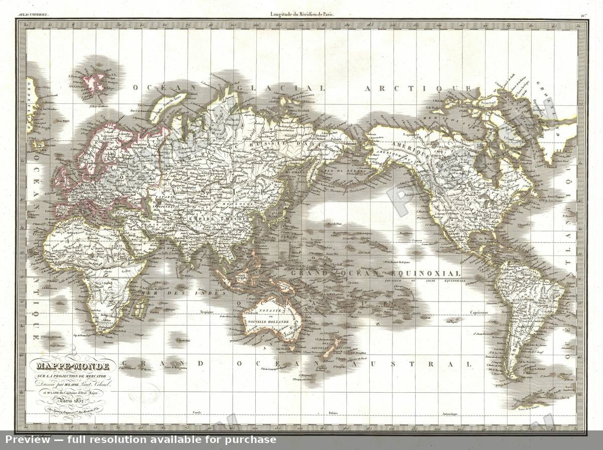 Antique map: Mappe Monde, 1829