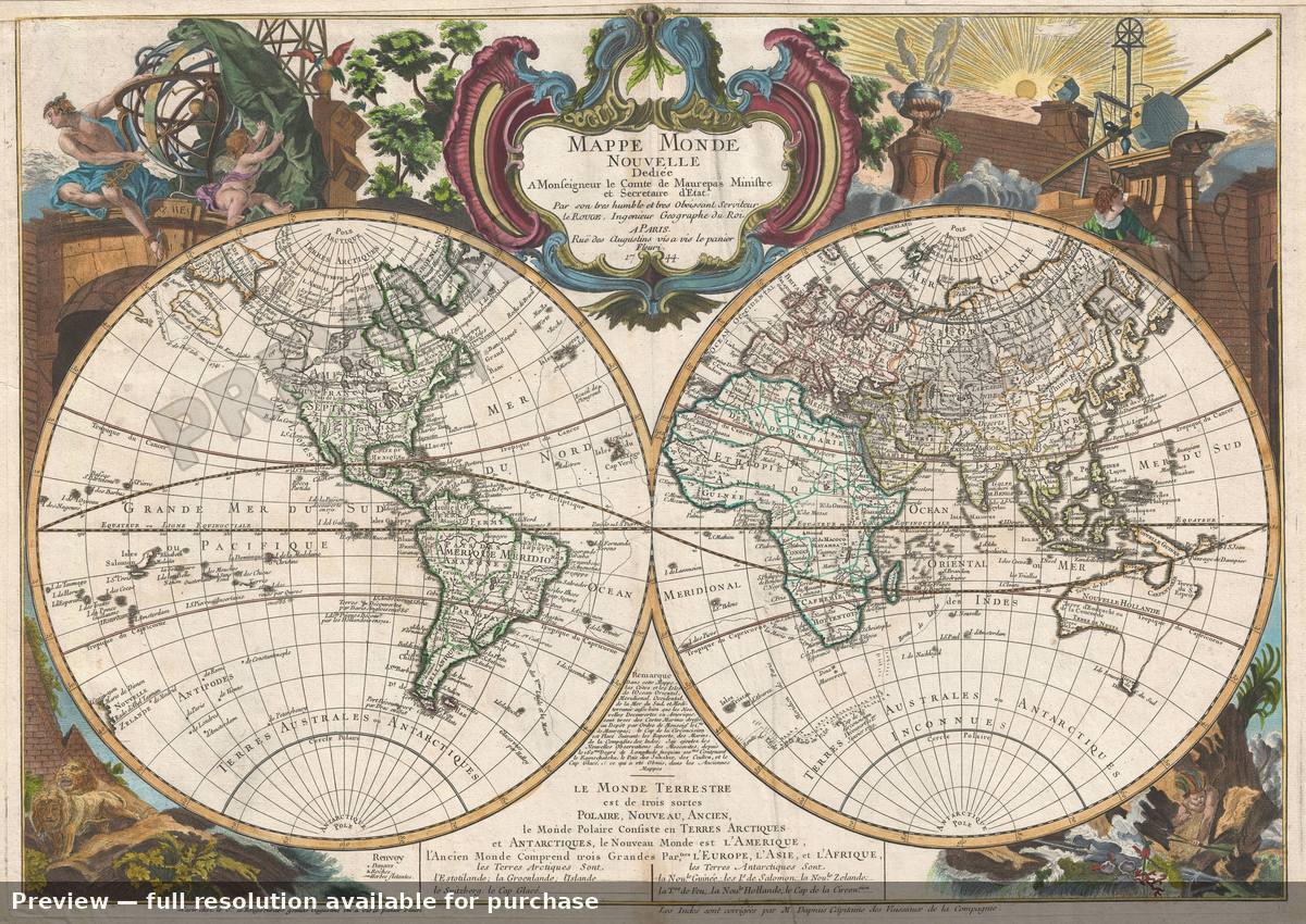 Antique map: Mappe Monde, 1744