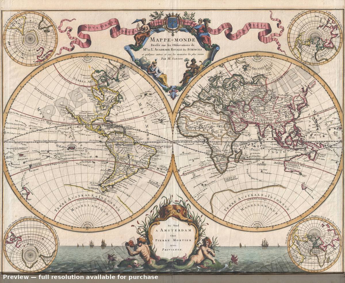 Antique map: Mappe Monde, 1696