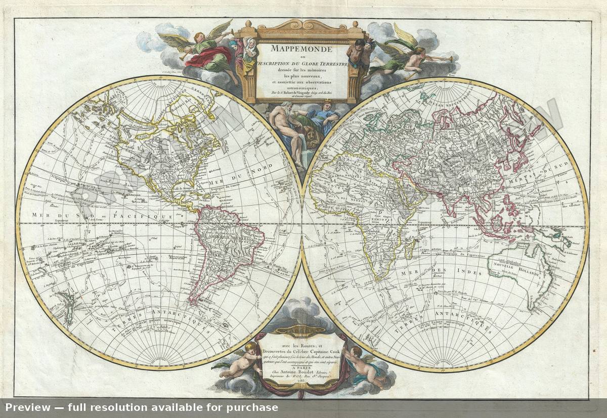 Antique map: Mappe Monde, 1757