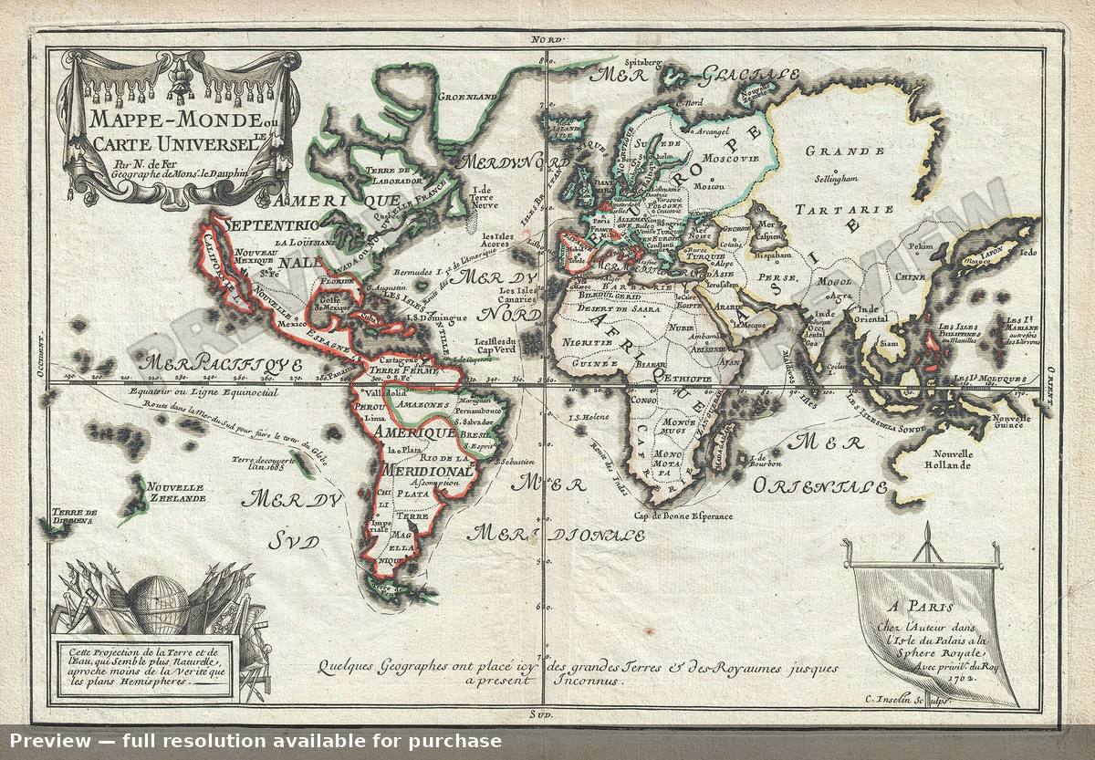 Antique map: Mappe Mondeou Carte, 1702