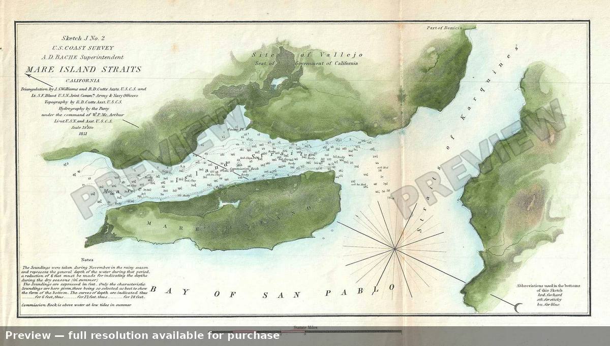 Antique map: Mare Island Strait, 1851, 1851