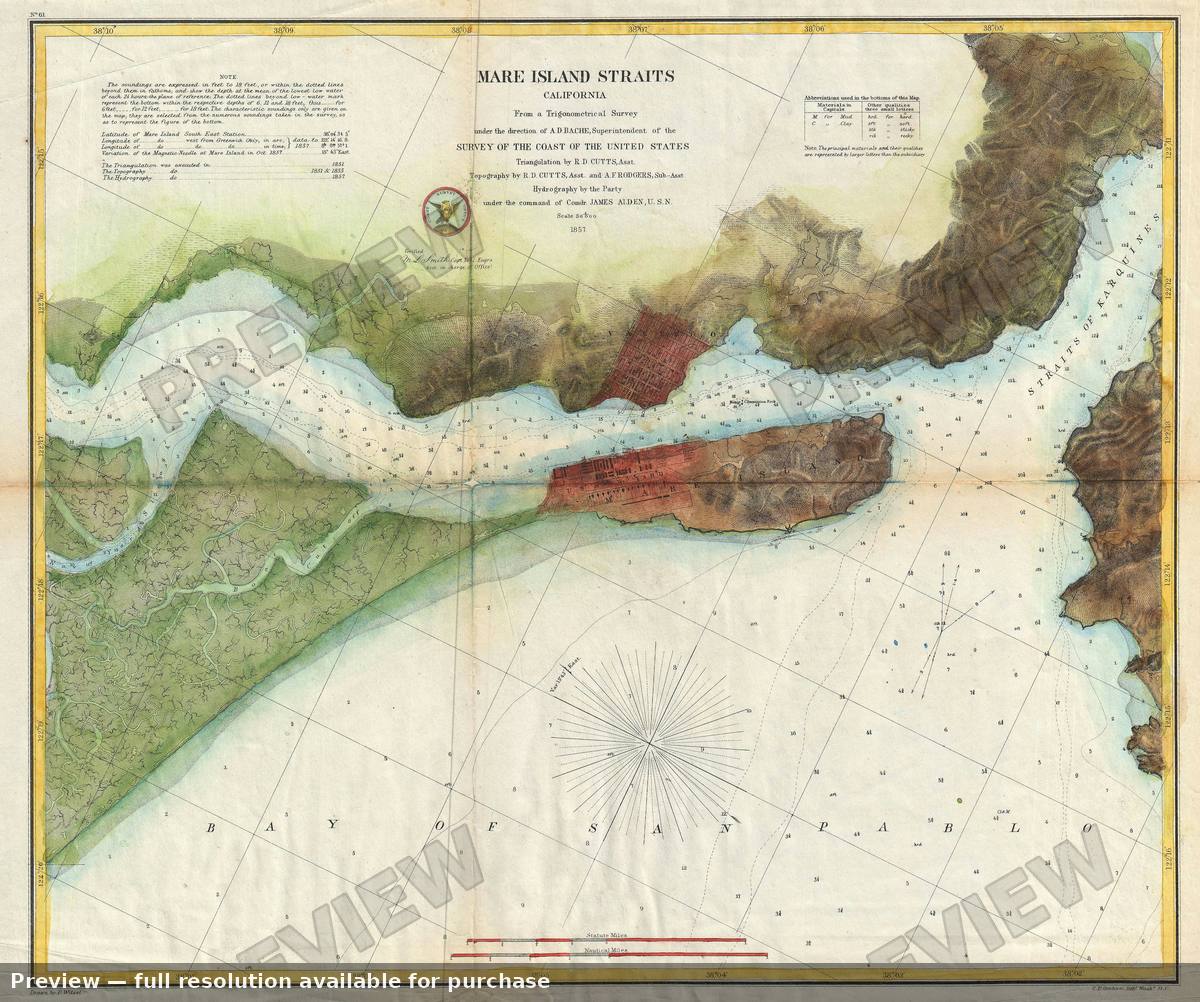Antique map: Mare Island Straits, 1857, 1857