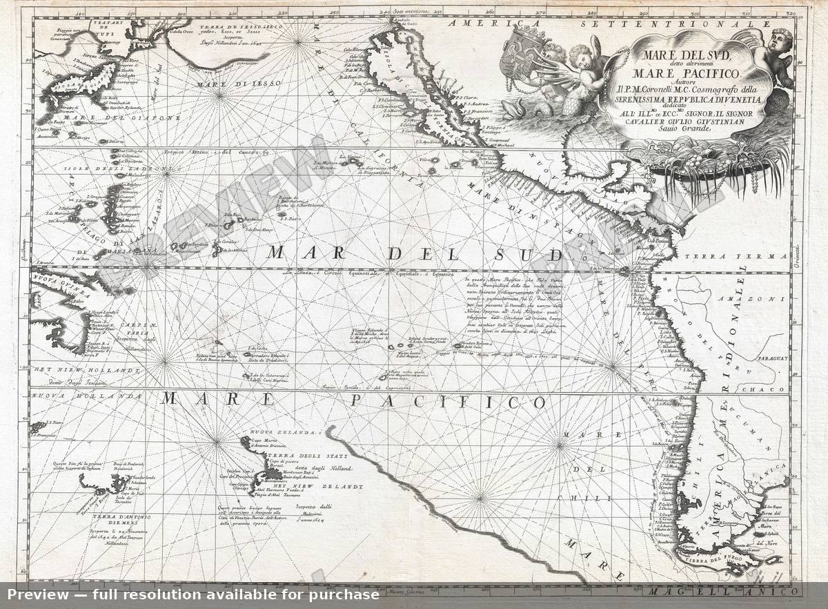 Antique map: Maredel Sud Mare Pacifico, 1691