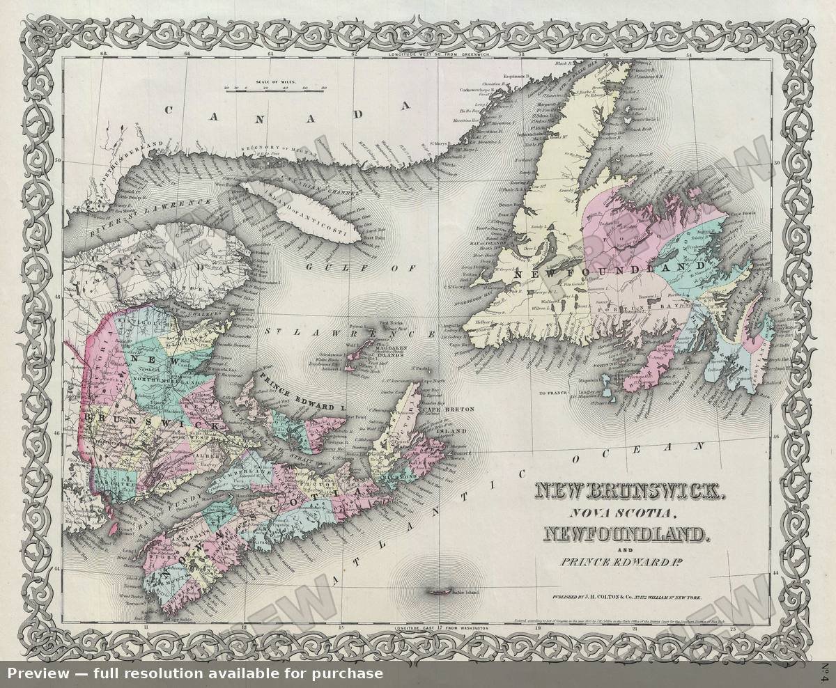 Antique map: Maritime Provinces Canada, 1856, 1856
