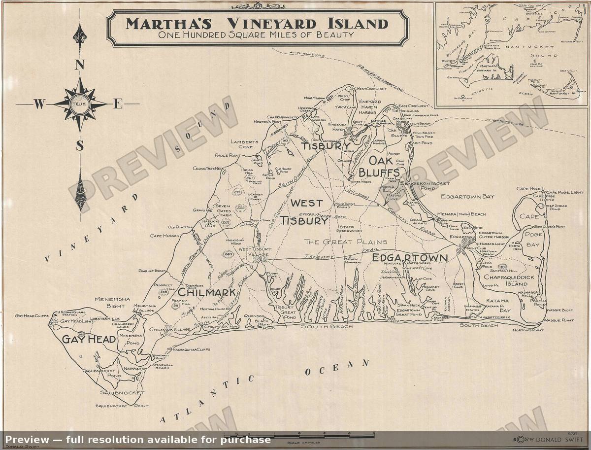 Antique map: Marthas Vineyard, 1937, 1937
