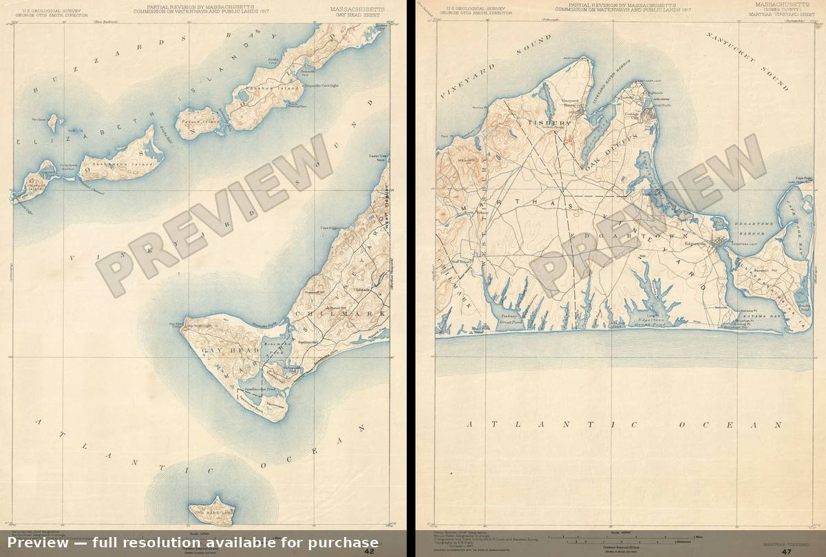 Antique map: Marthas Vineyard, 1917