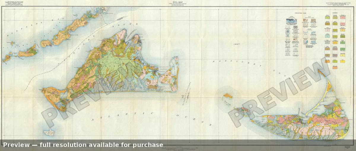 Antique map: Marthas Vineyard Nantucket, 1925