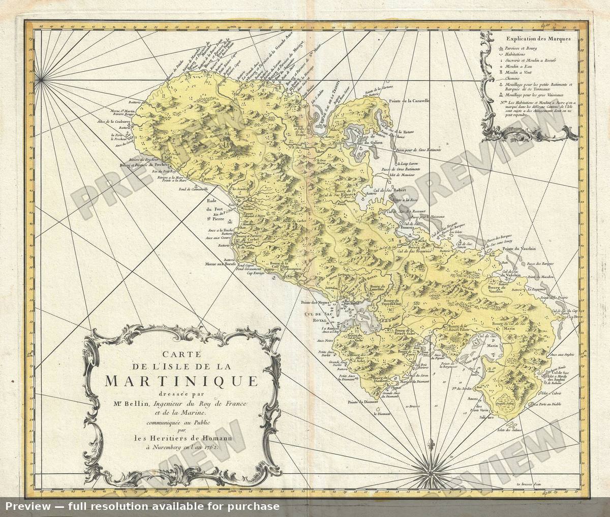 Antique map: Martinique, 1762
