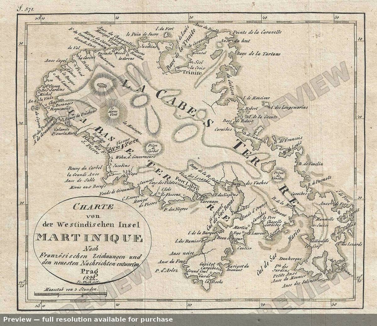 Antique map: Martinique, 1822