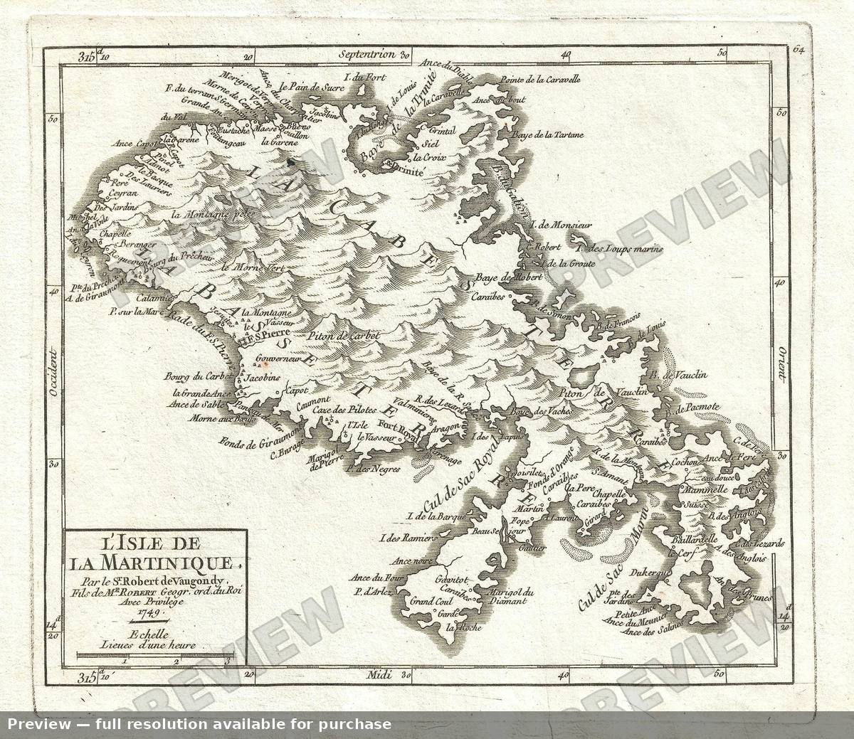 Antique map: Martinique, 1749, 1749