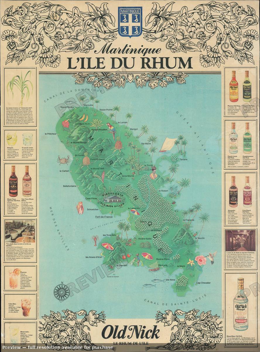 Antique map: Martinique Rhum, 1960, 1960