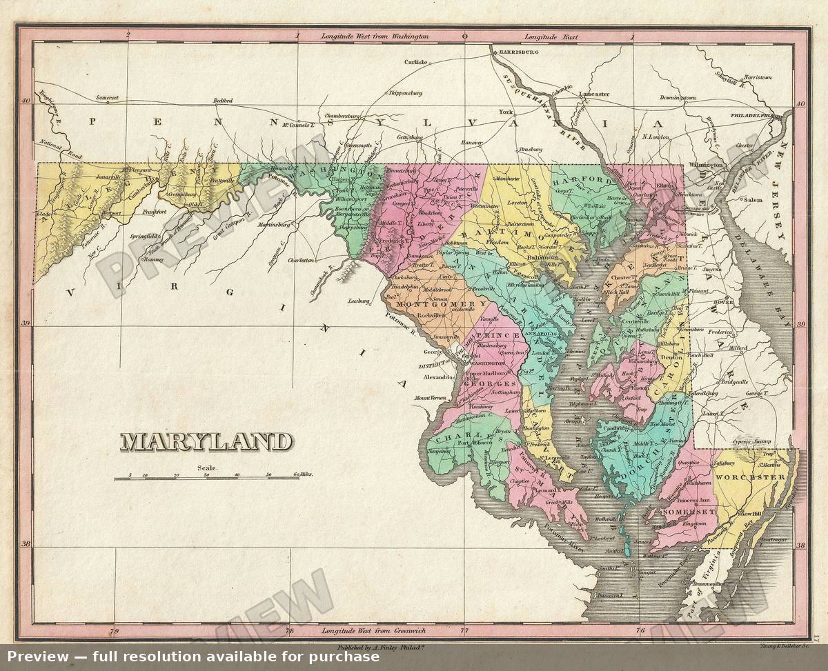 Antique map: Maryland, 1827, 1827