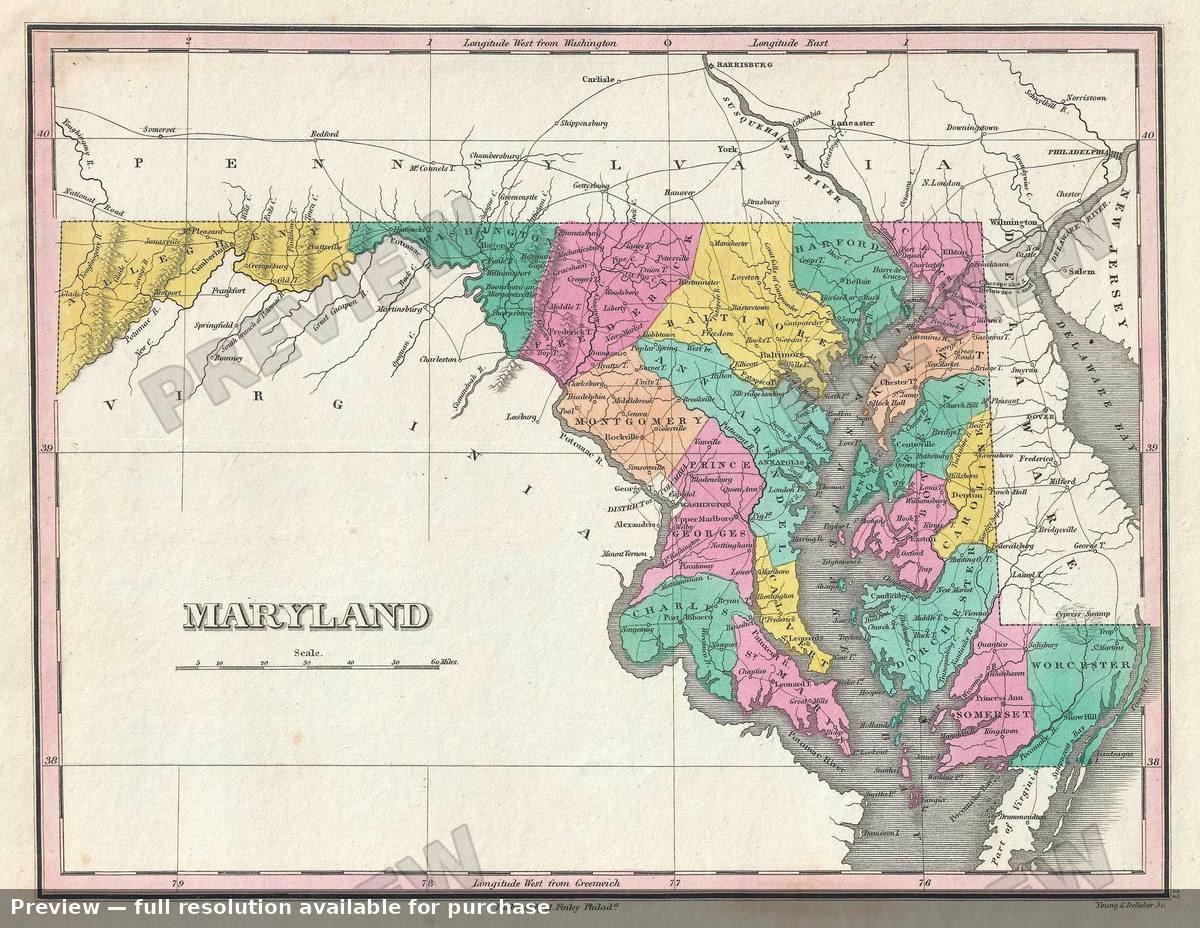 Antique map: Maryland, 1828