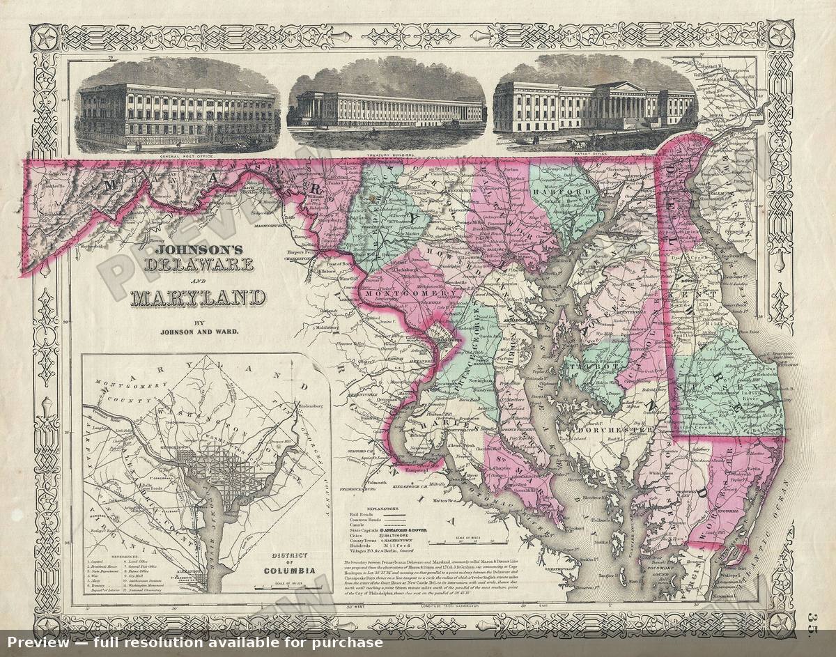 Antique map: Maryland Delaware, 1863, 1863