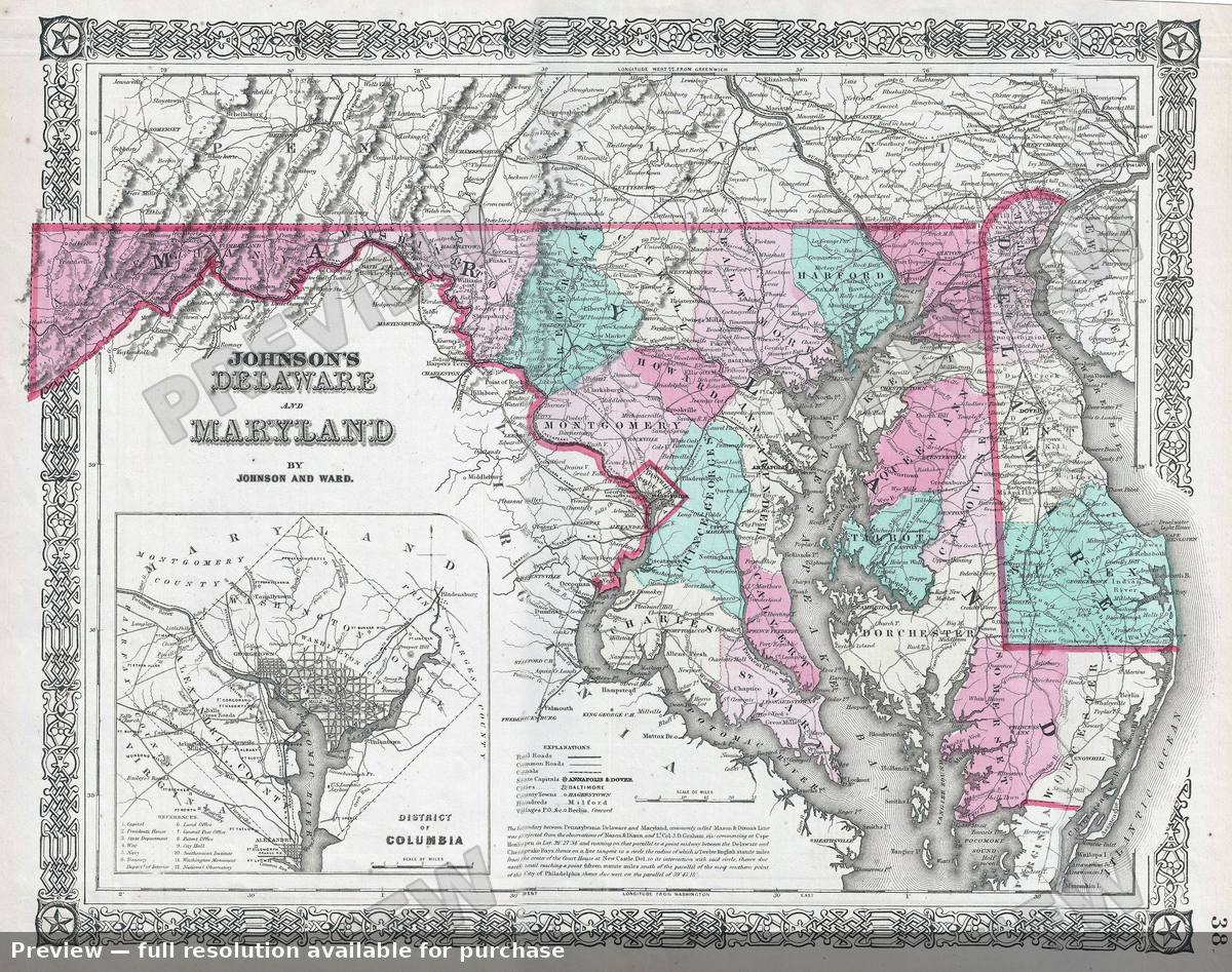 Antique map: Maryland Delaware, 1865, 1865