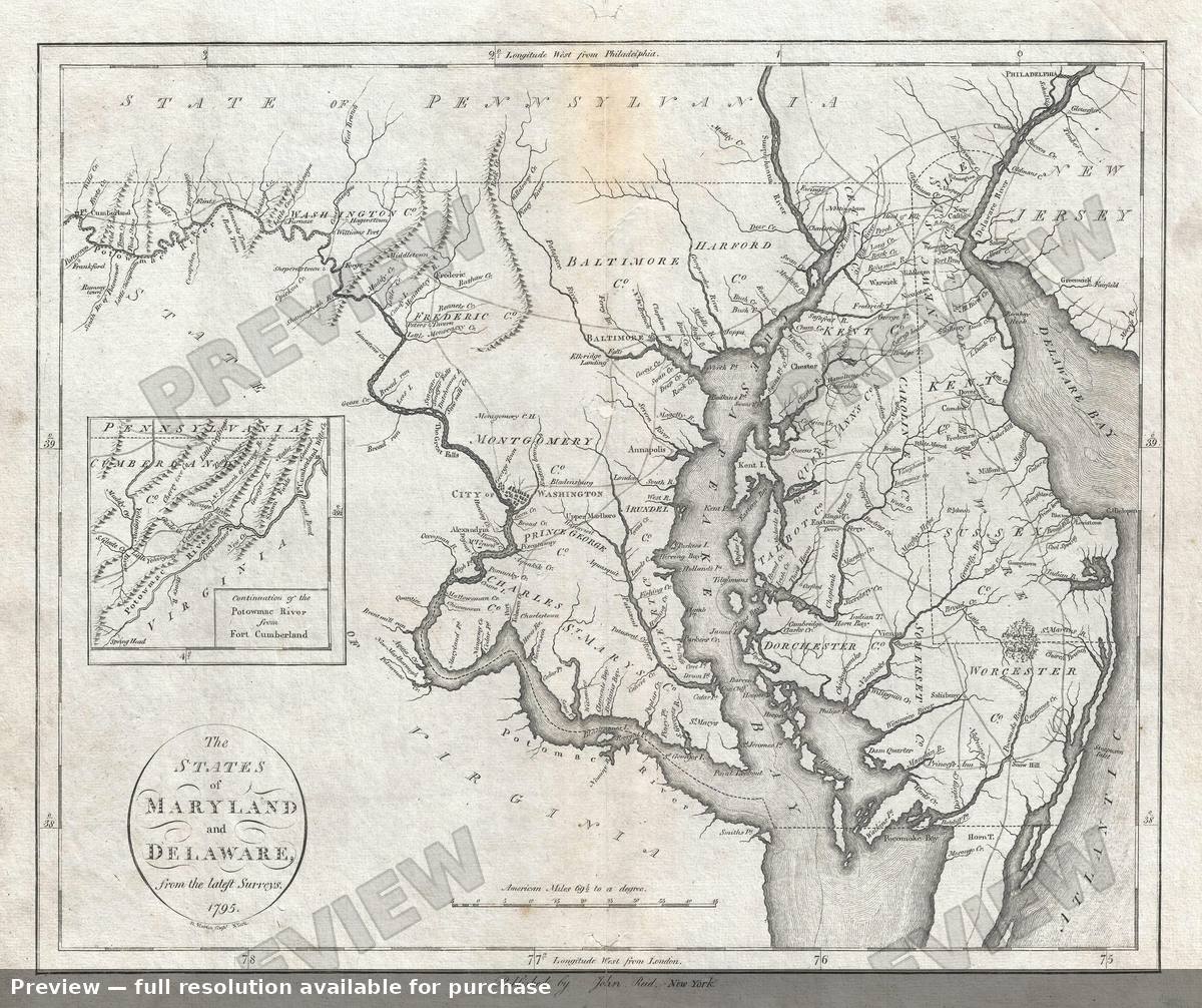 Antique map: Maryland Delaware, 1796, 1796