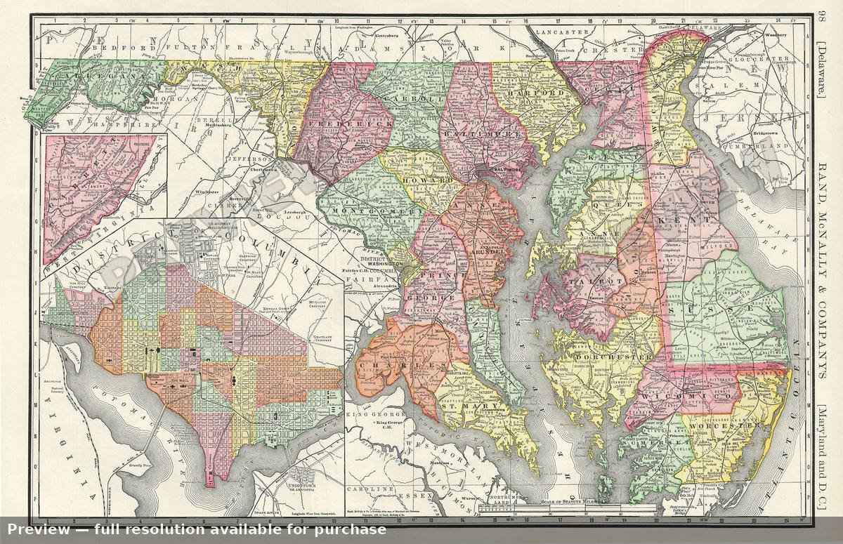 Antique map: Maryland Delaware DC, 1893