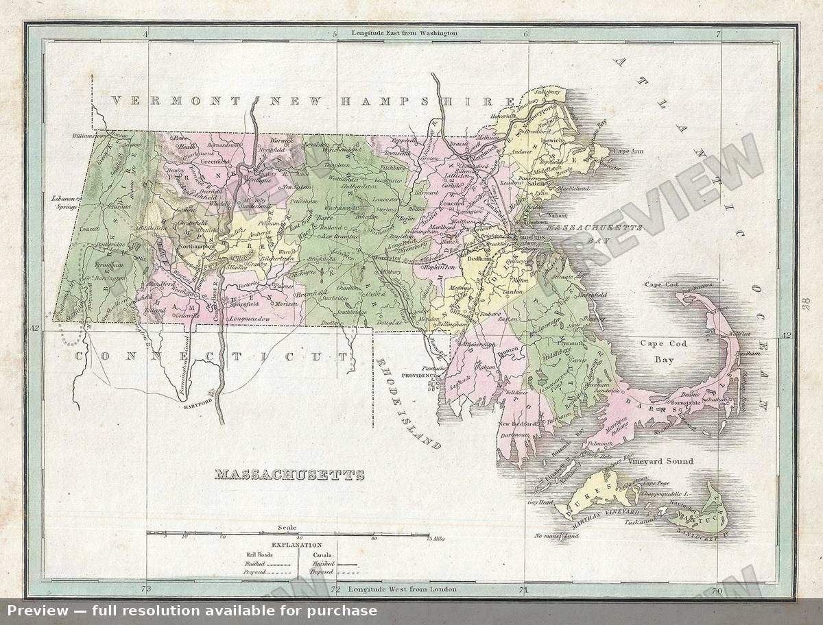 Antique map: Massachusetts, 1835