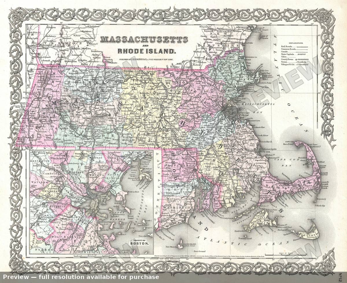 Antique map: Massachusetts, 1855, 1855