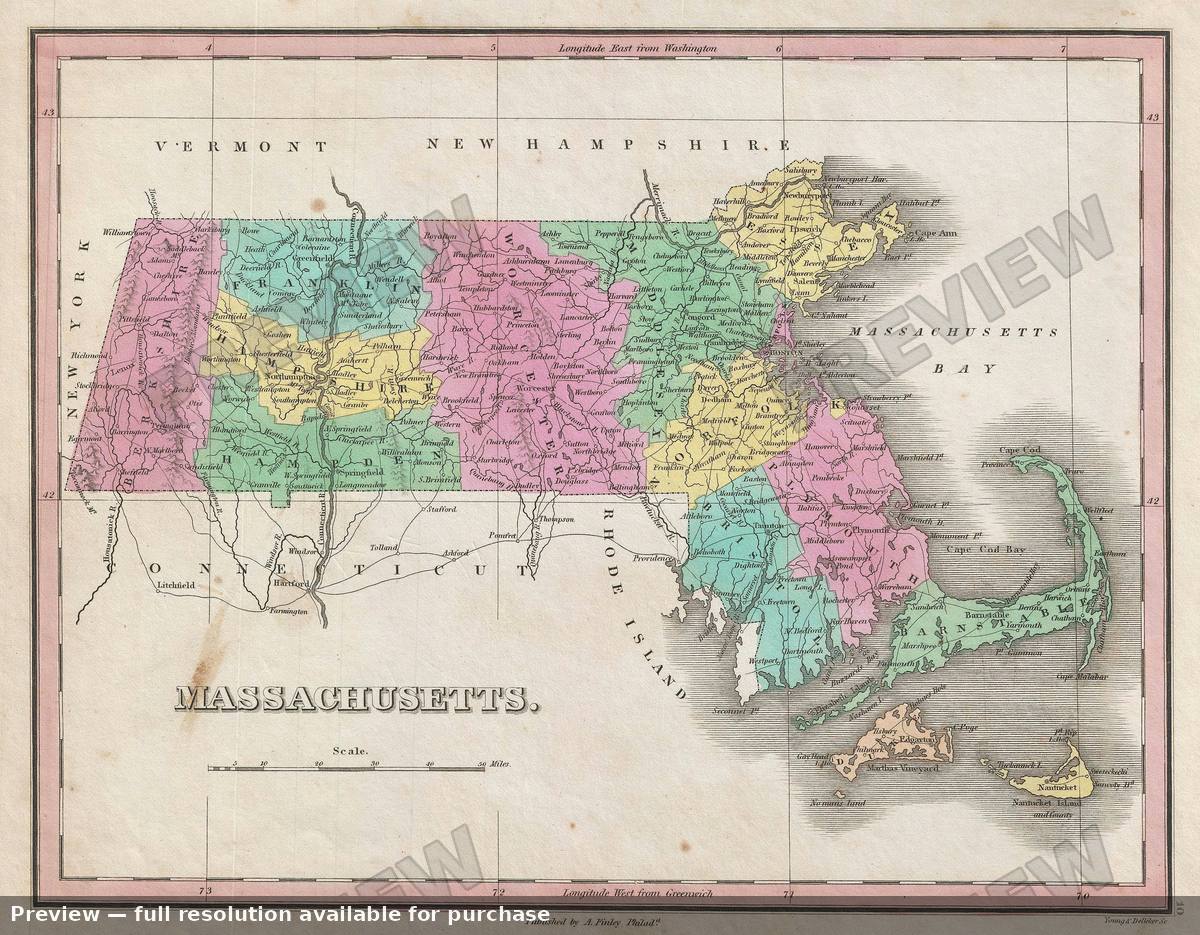 Antique map: Massachusetts, 1827