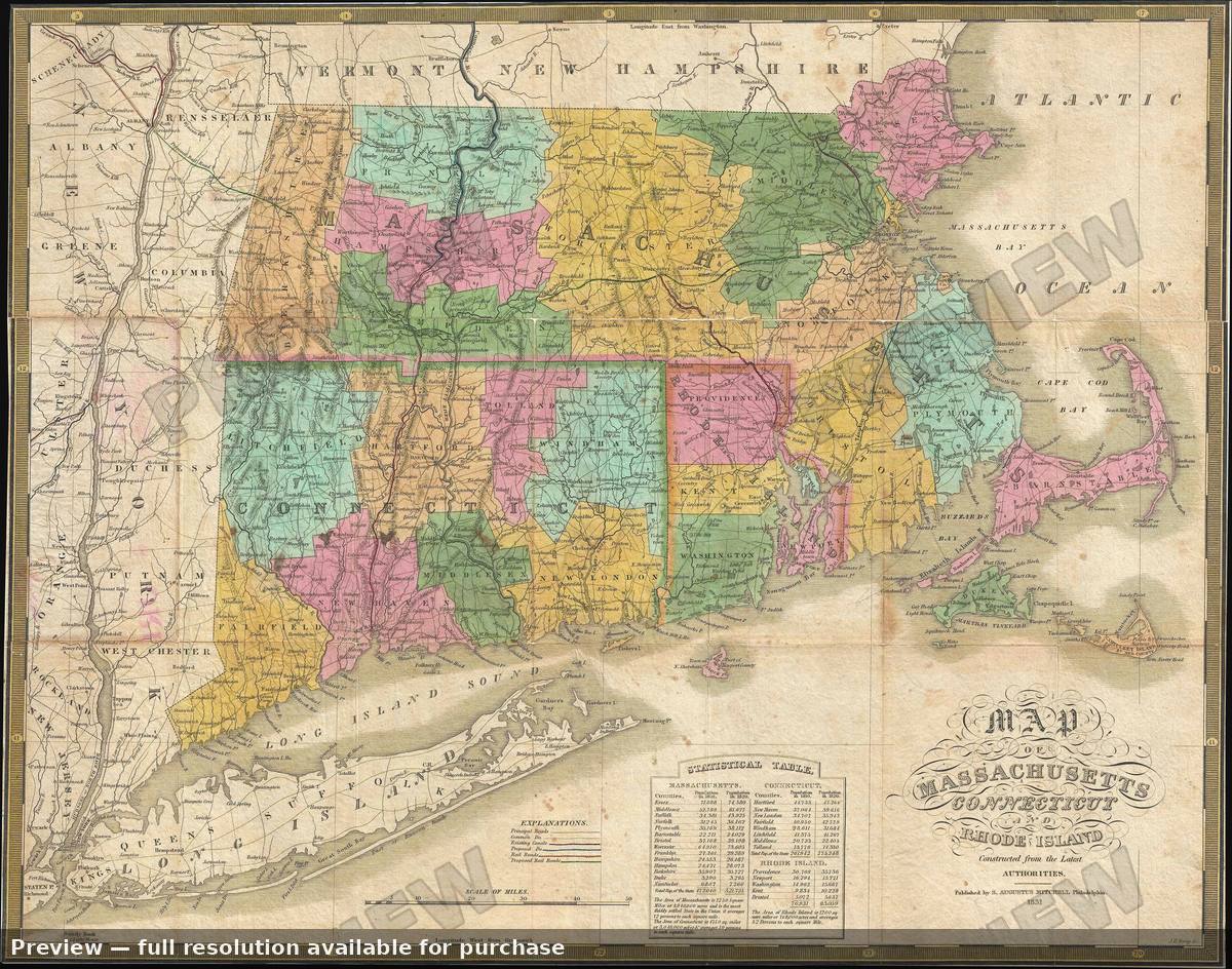 Antique map: Massachusetts Connecticut, 1831, 1831