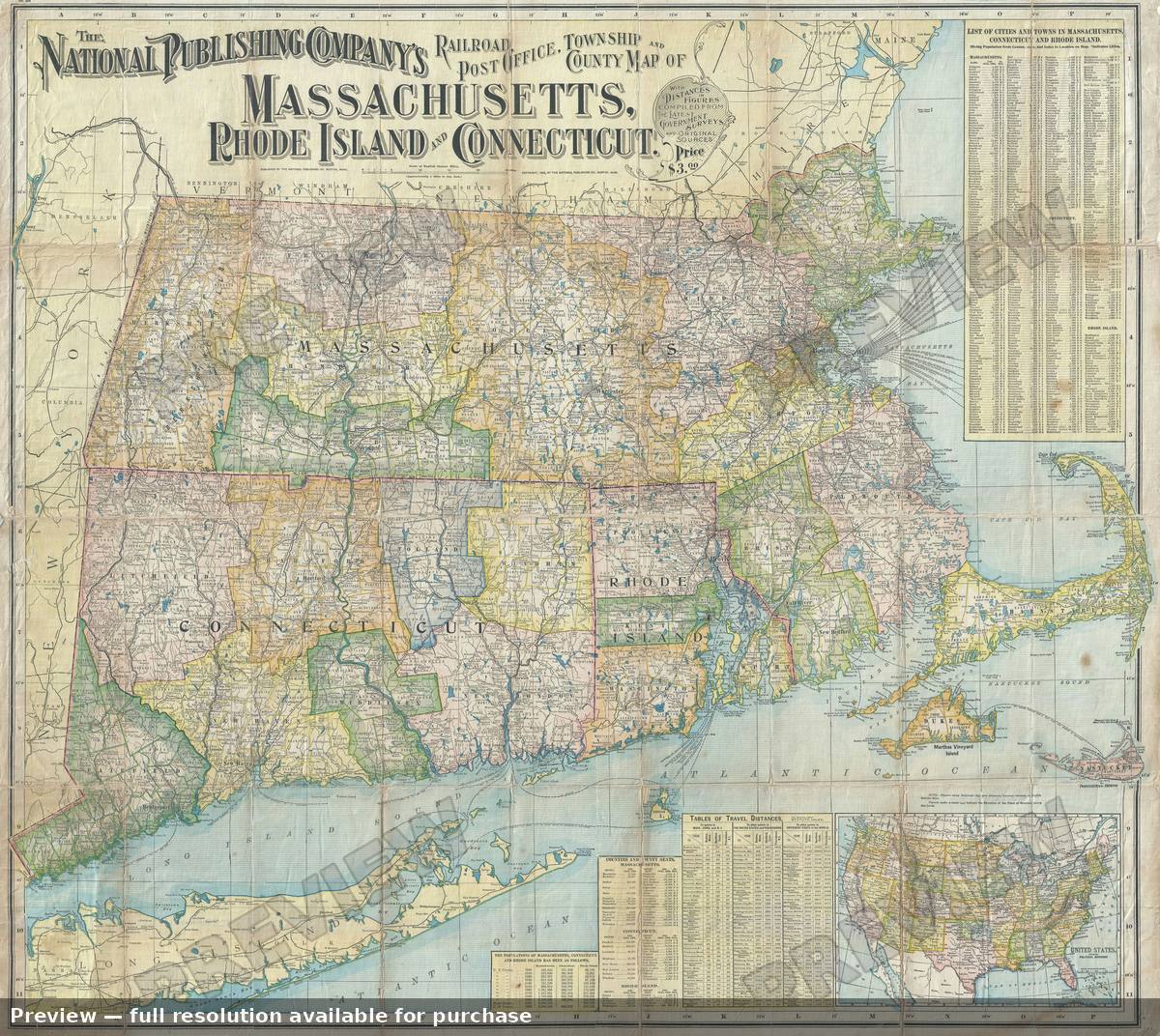 Antique map: Massachusetts Rhode Island, 1902, 1902