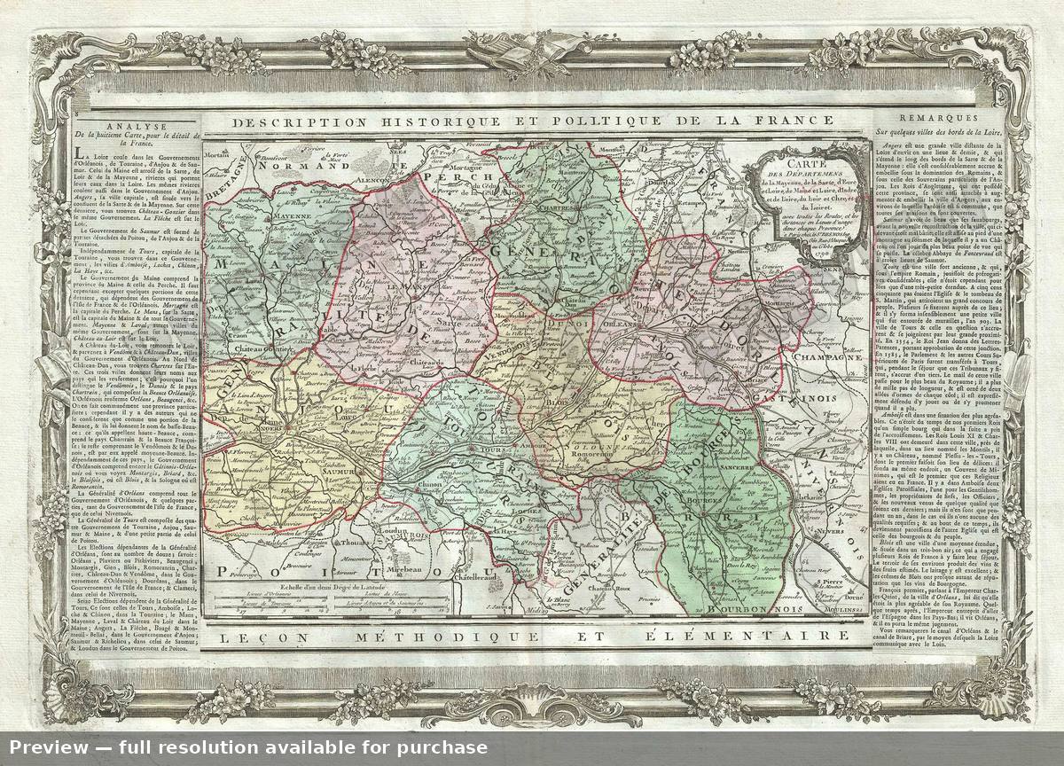 Antique map: Mayenne Sarte Loire, 1786