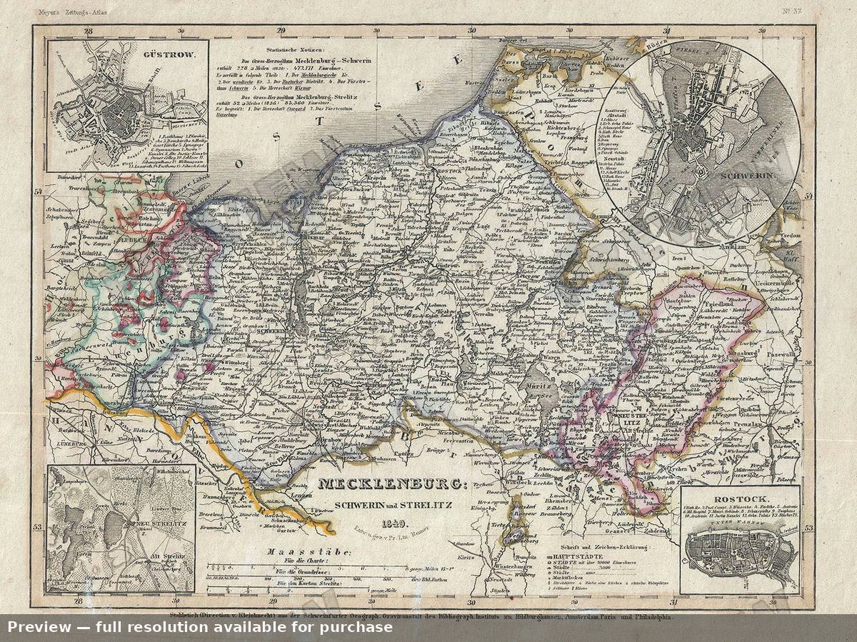 Antique map: Mecklenburg, 1849