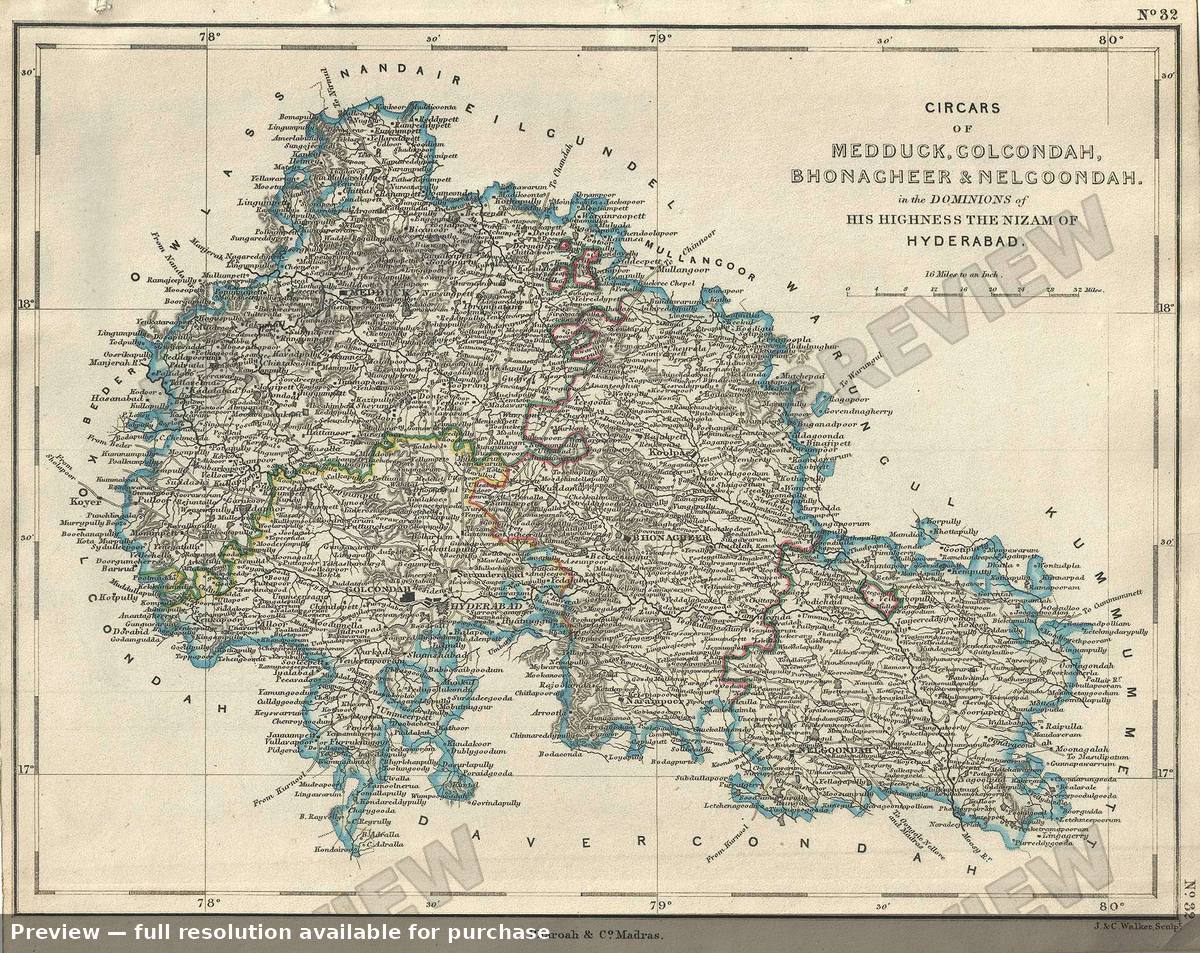 Antique map: Medduck Golcondah, 1854