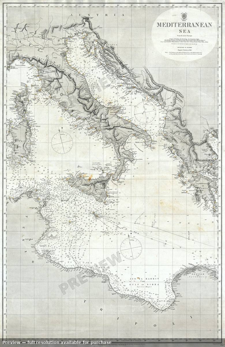 Antique map: Mediterranean Sea, 1868