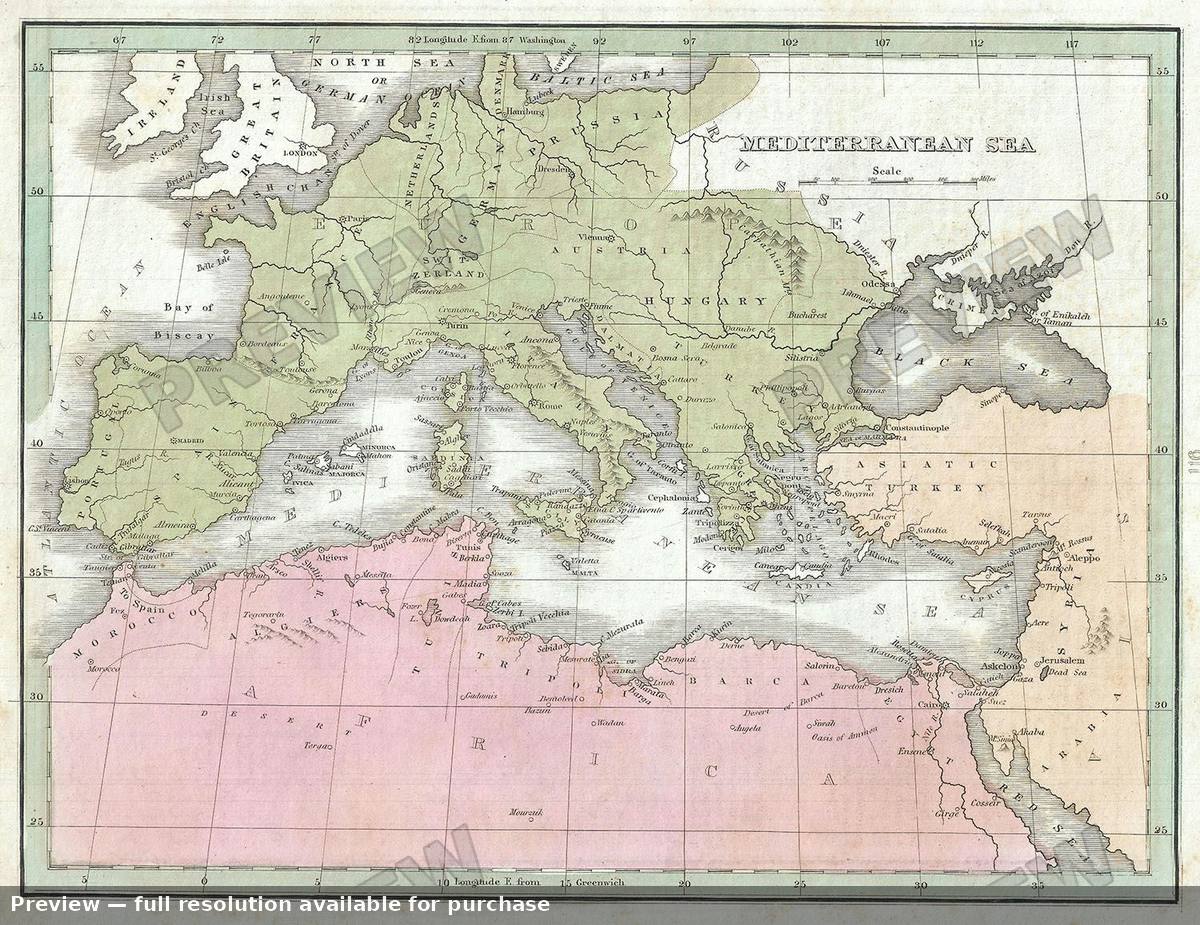 Antique map: Mediterranean Sea, 1835, 1835