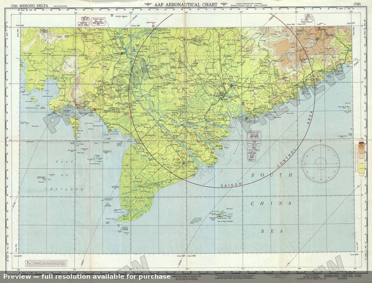 Antique map: Mekong Delta, 1949