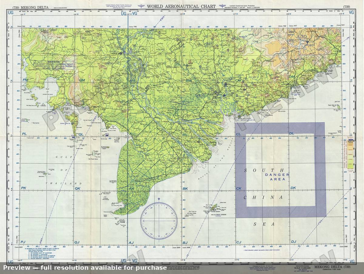 Antique map: Mekong Delta, 1955
