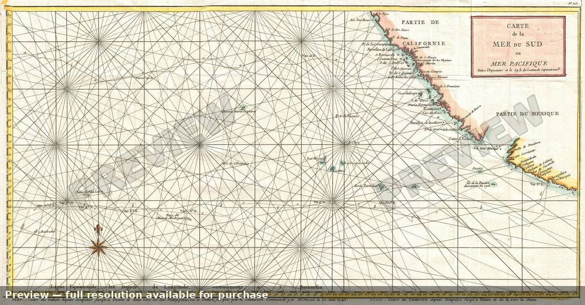 Antique map: Mer Du Sud, 1750